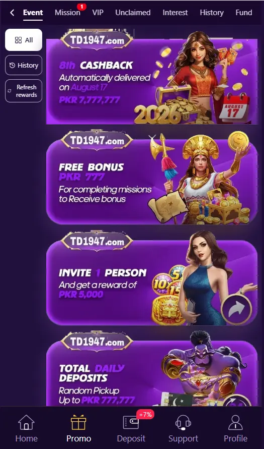 TD1947 Game Rewards Screenshot